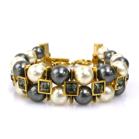 Auth LOUIS VUITTON Bracelet Gold/Off White/Gray Metal/Faux Pearl - Picture 1 of 9